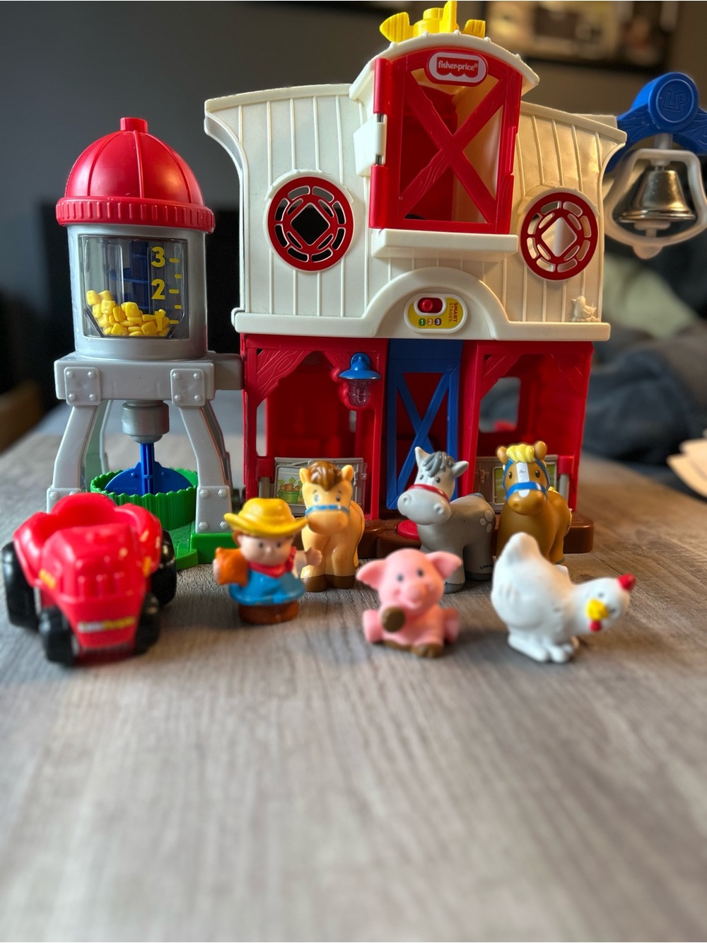 0110. Fisher-Price Barn + Tractor + Figures (Lot of 8 Items)